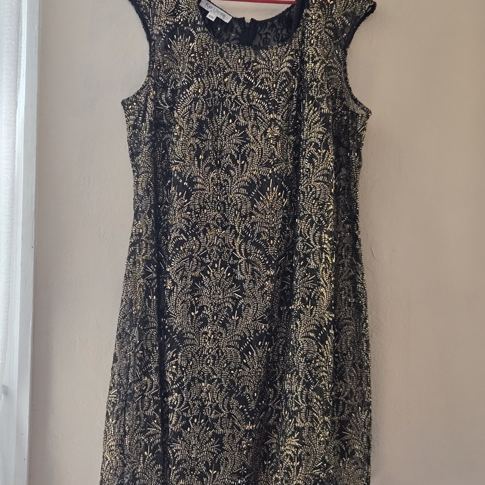 Kay Unger Black and Gold Floral Lace Mini Dress